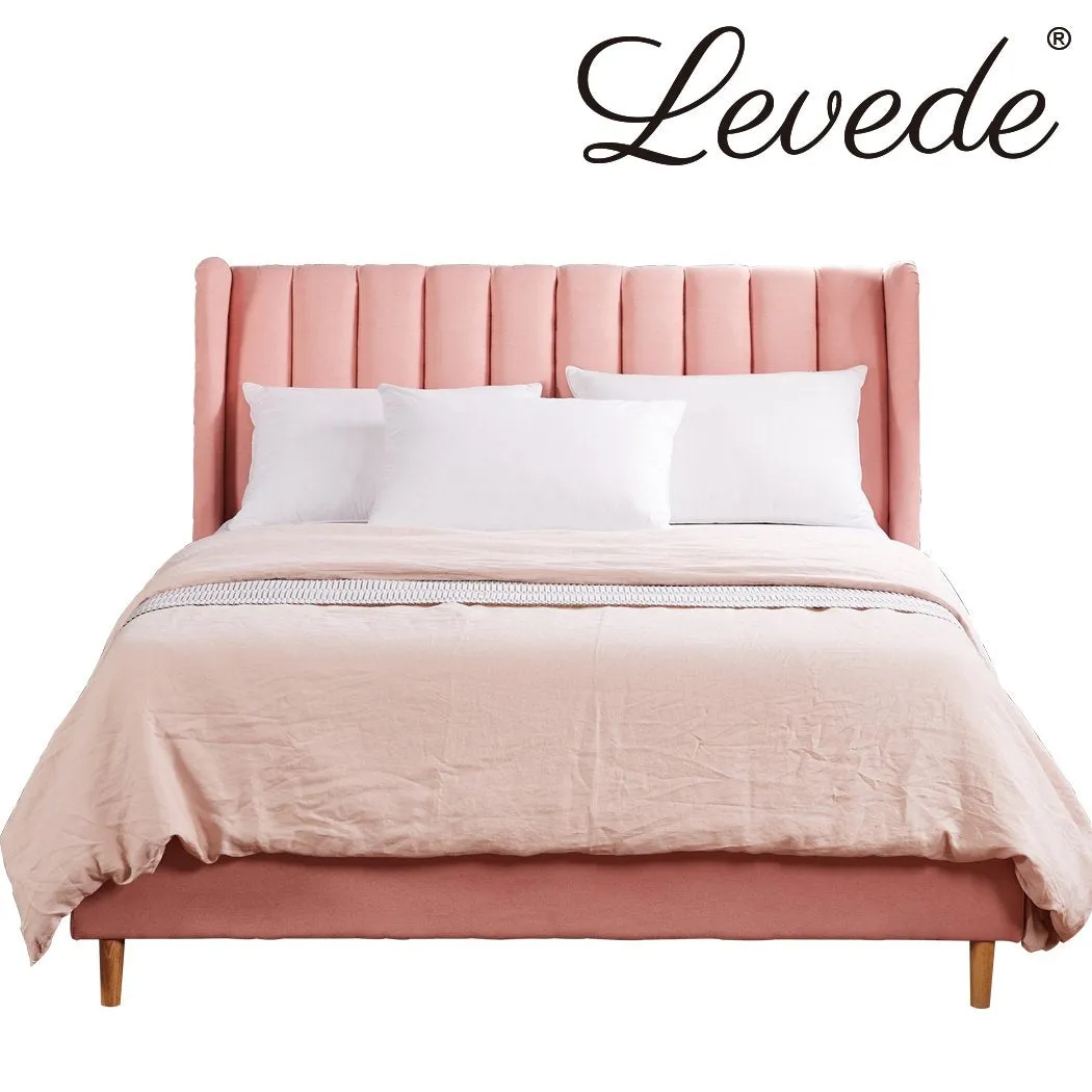 Bed Frame Velvet Base Bedhead Headboard Queen Size Wooden Platform Pink