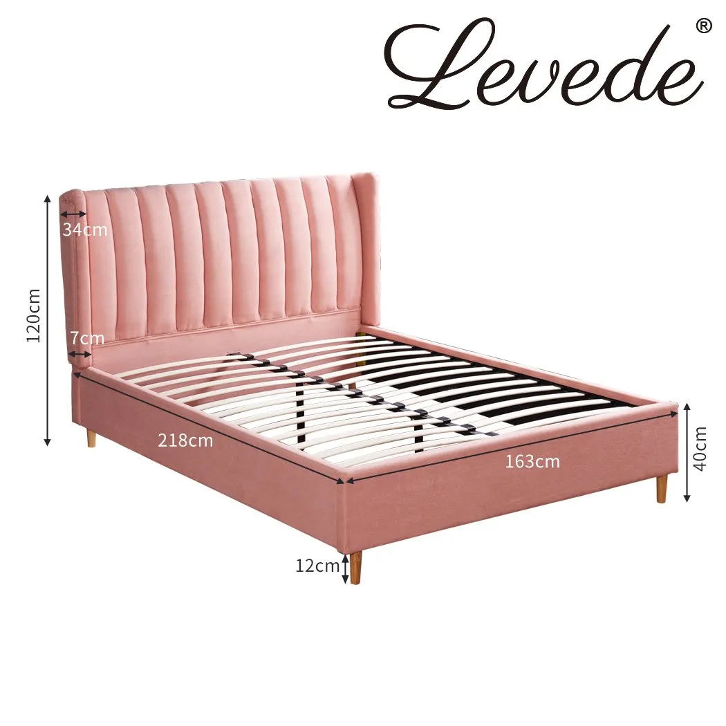 Bed Frame Velvet Base Bedhead Headboard Queen Size Wooden Platform Pink