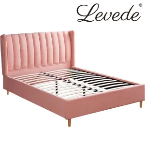Bed Frame Velvet Base Bedhead Headboard Queen Size Wooden Platform Pink