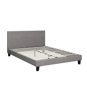 BETH Bed Frame King Size Mattress Base Platform Wooden Slats Grey Fabric