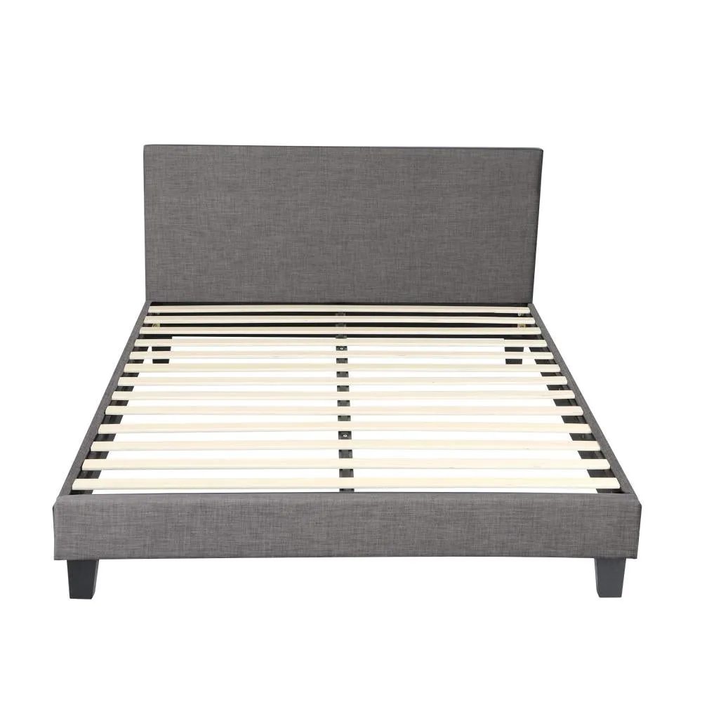 BETH Bed Frame King Size Mattress Base Platform Wooden Slats Grey Fabric
