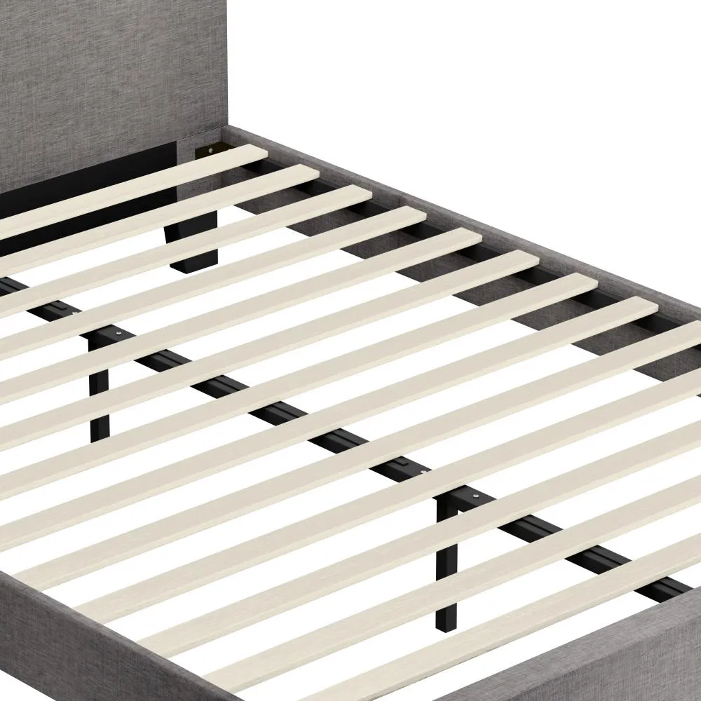 BETH Bed Frame King Size Mattress Base Platform Wooden Slats Grey Fabric