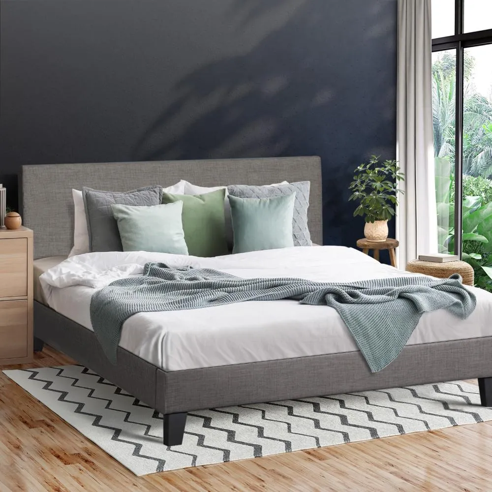 BETH Bed Frame King Size Mattress Base Platform Wooden Slats Grey Fabric