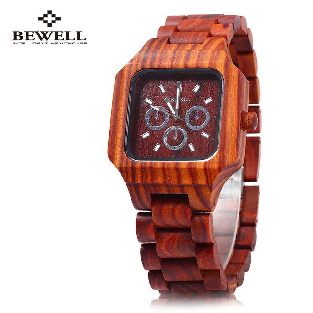 BEWELL Mens Full Wooden Wristwatch