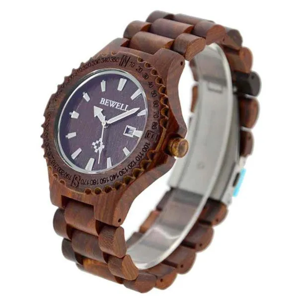 BEWELL Mens Natural Wooden Casual Watch with Box
