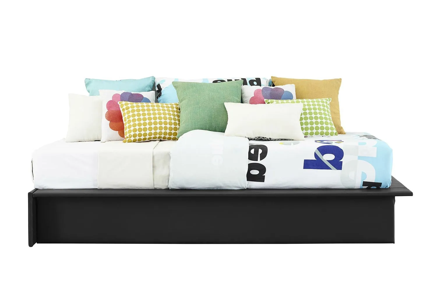 Black Faux Leather Upholstered Platform Bed Frame with Wood Slats in Twin