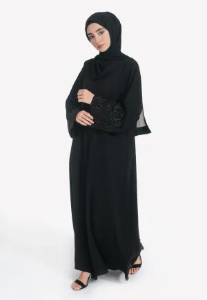 Black on Black Floral Embroidered Closed Abaya