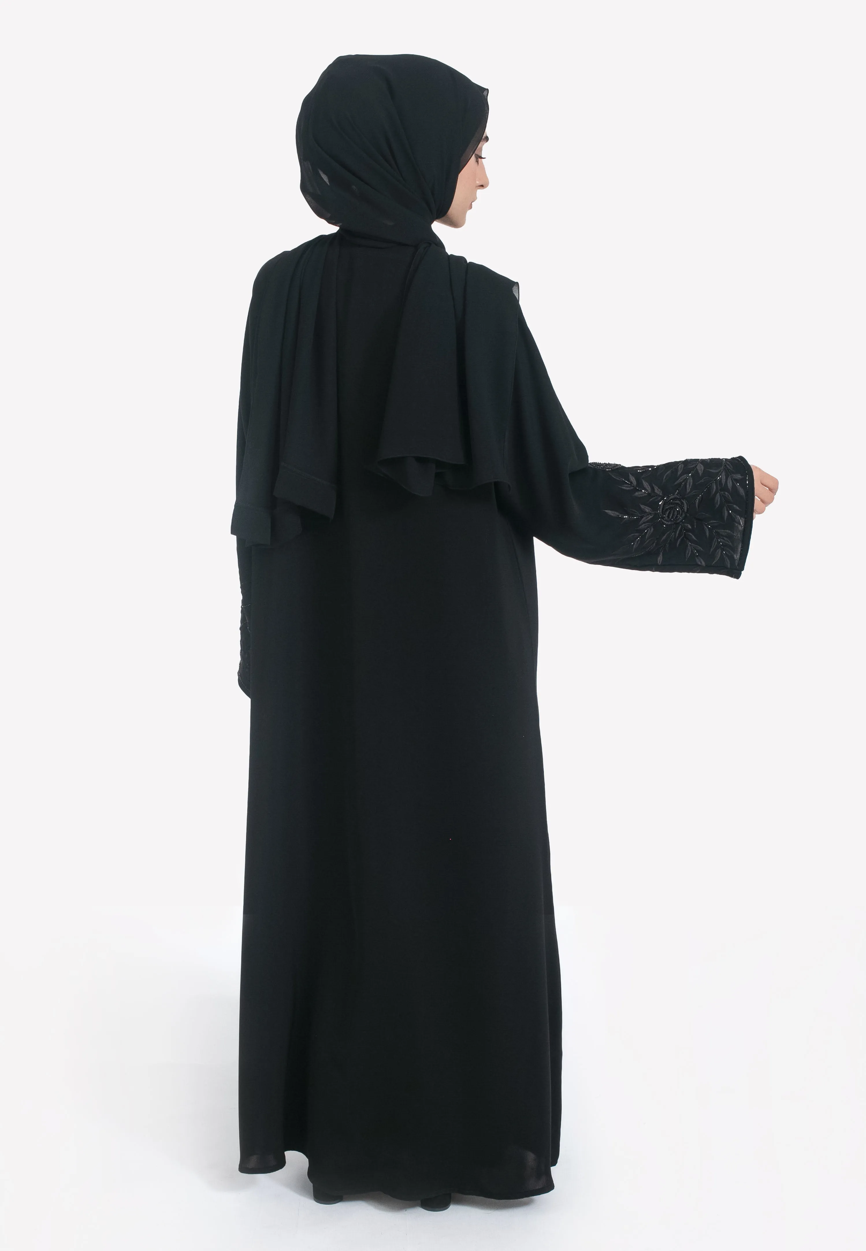 Black on Black Floral Embroidered Closed Abaya