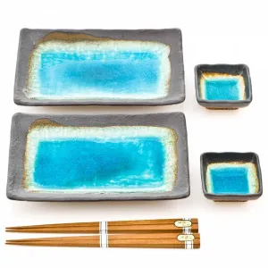 Blue Crackleglaze Sushi Set