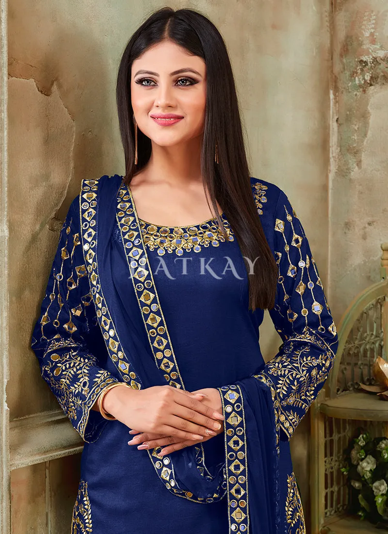 Blue Mirror Work Punjabi Patiala Salwar Suit