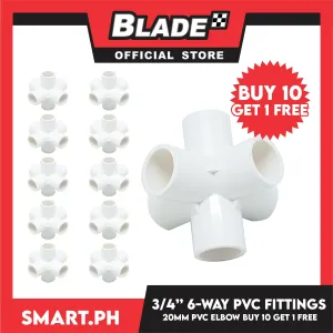 Buy 10 Get 1 Free 6-Way PVC Fitting Pipe Elbow 20mm