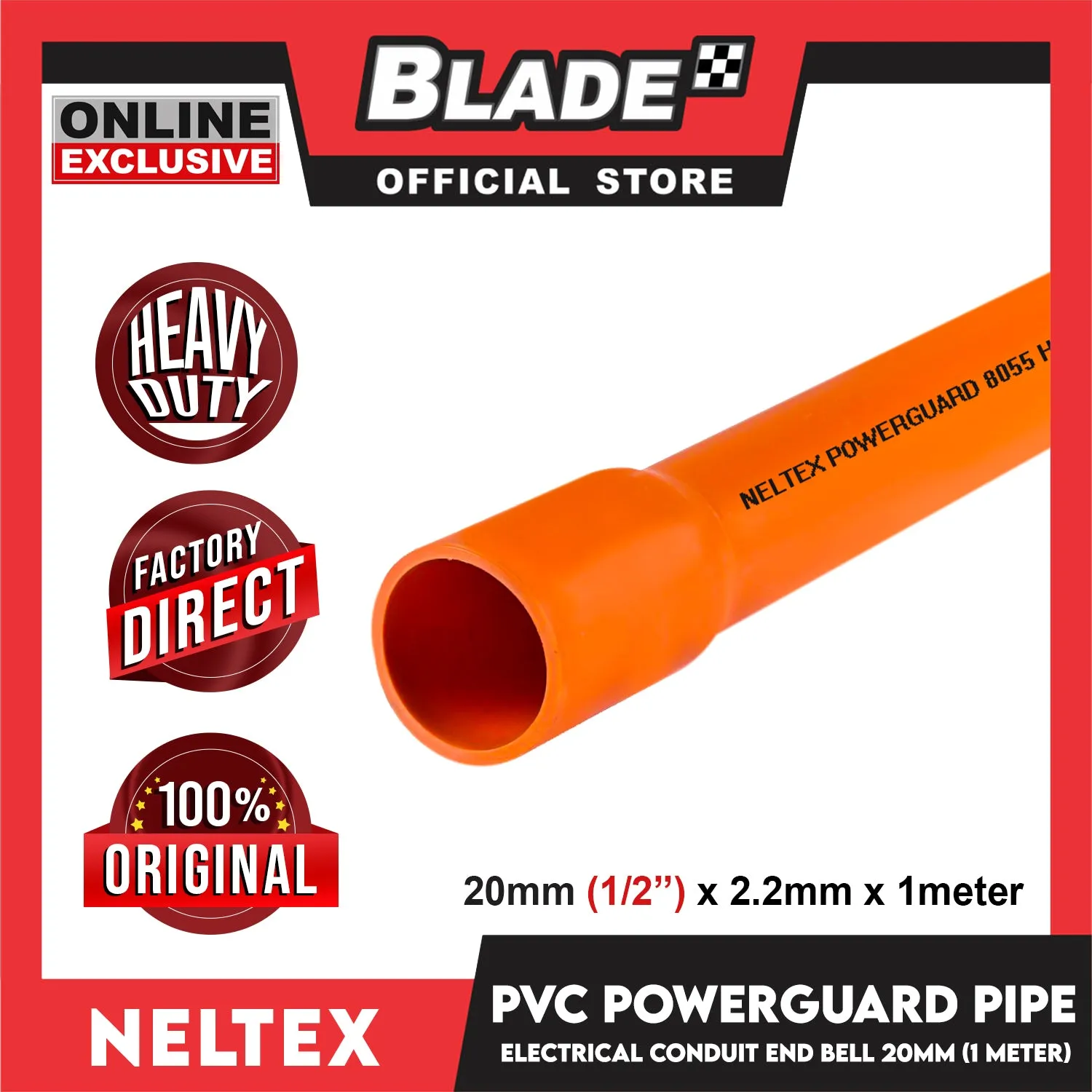 Buy 10 Get 1 Free Neltex PVC Powerguard Pipe with End Bell 20mm x 1meter Electric Conduit Pipe