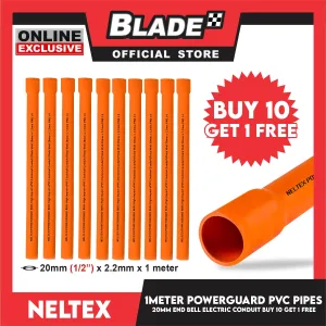Buy 10 Get 1 Free Neltex PVC Powerguard Pipe with End Bell 20mm x 1meter Electric Conduit Pipe