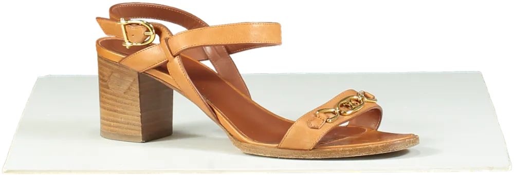 Celine Tan Leather Triomphe Logo Horsebit Block heel Sandals UK 6 EU 39