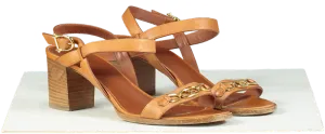 Celine Tan Leather Triomphe Logo Horsebit Block heel Sandals UK 6 EU 39
