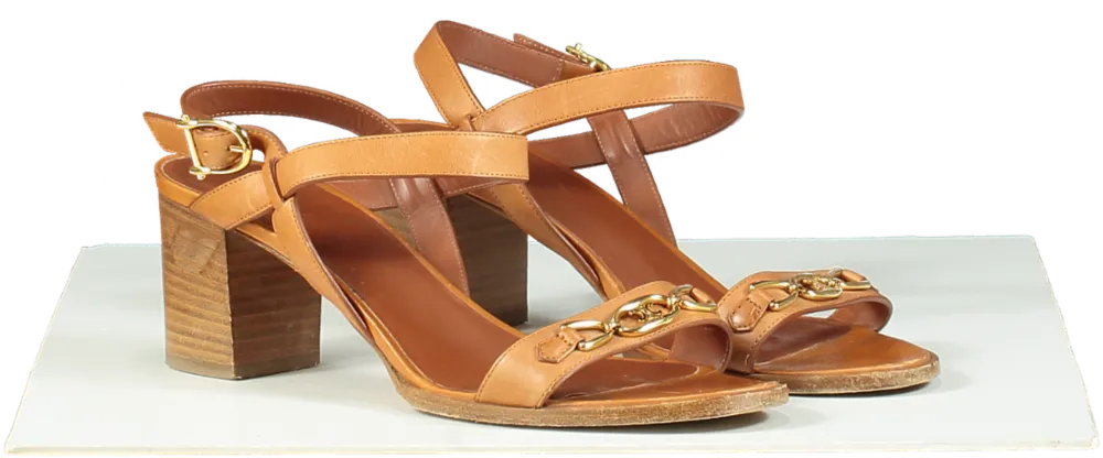 Celine Tan Leather Triomphe Logo Horsebit Block heel Sandals UK 6 EU 39