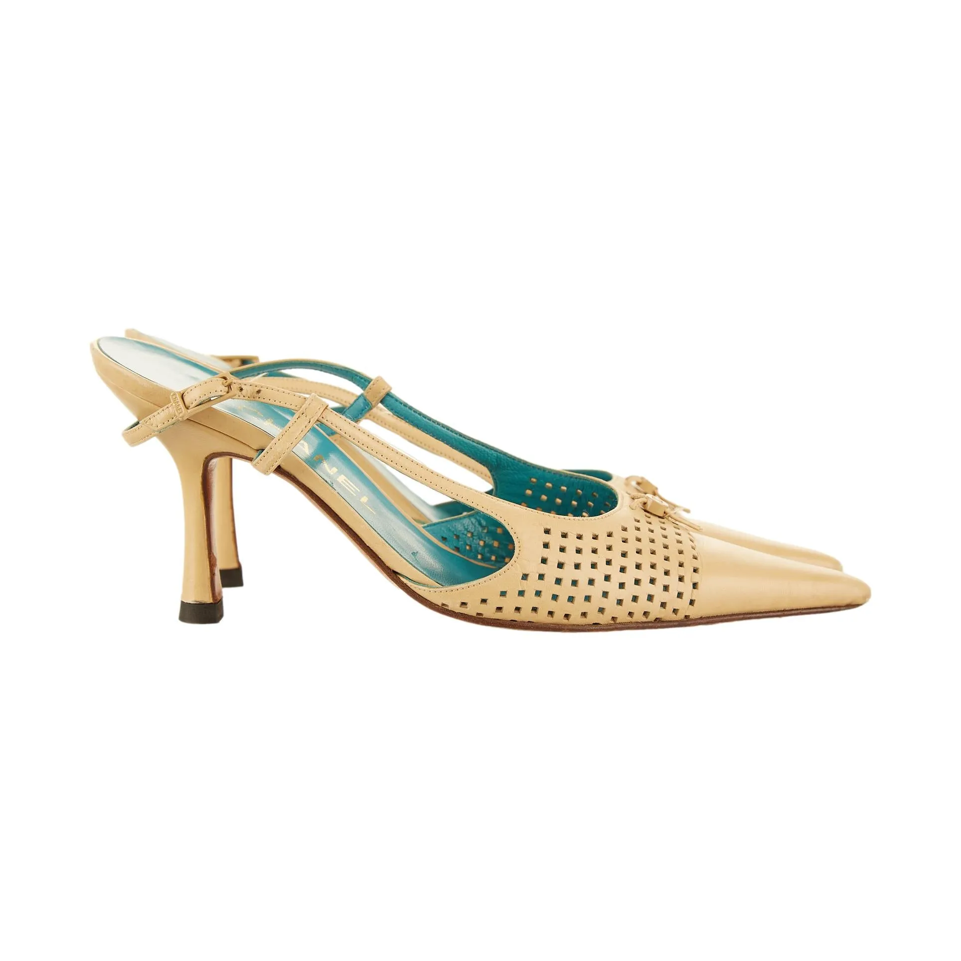 Chanel Tan Perforated Slingback Heels