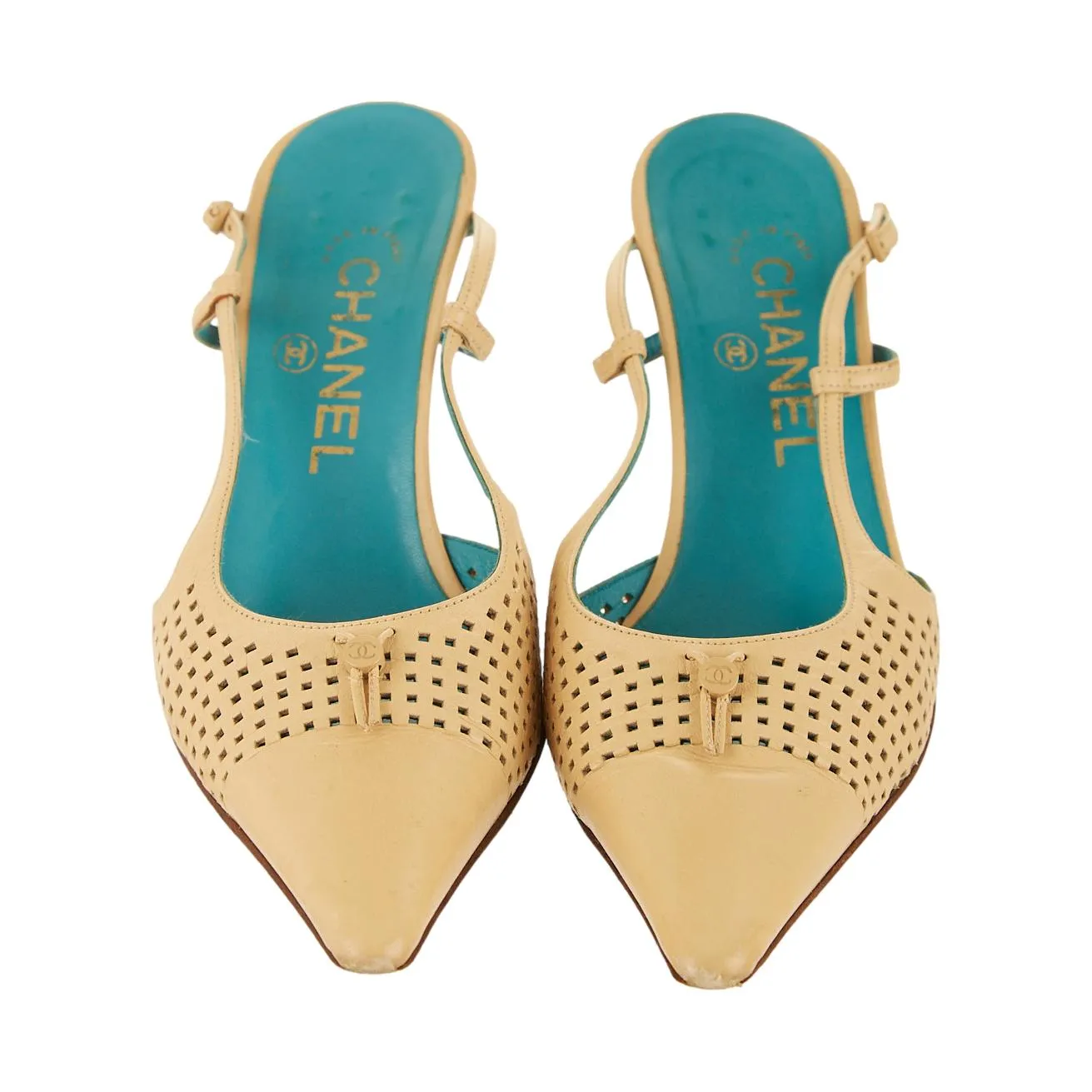 Chanel Tan Perforated Slingback Heels