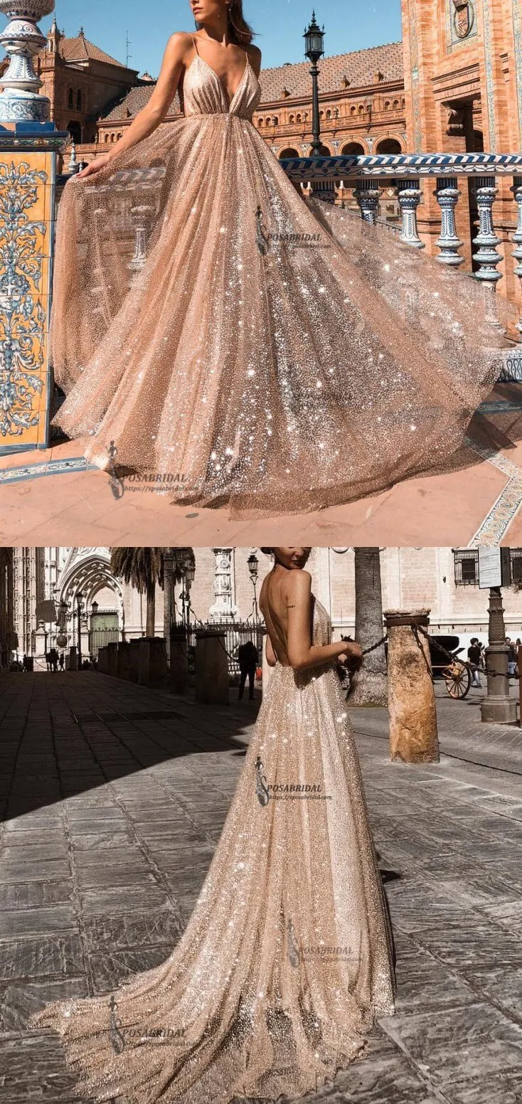 Charming Sparkly Sequin Sexy Fashion Spaghetti Straps Prom Dresses, Shinning Evening dress, PD0772