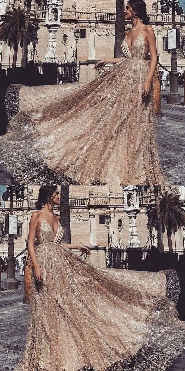 Charming Sparkly Sequin Sexy Fashion Spaghetti Straps Prom Dresses, Shinning Evening dress, PD0772