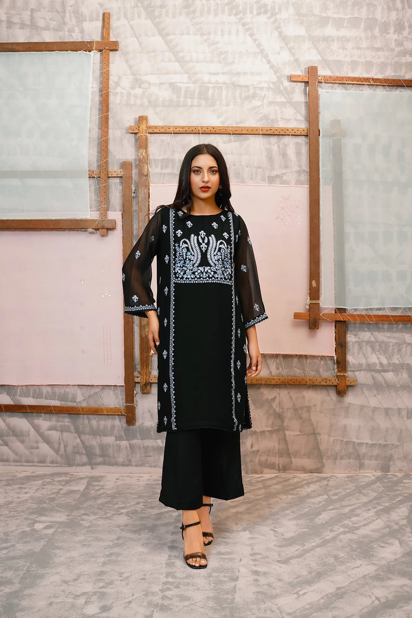 Classic Black Embroidered stitched 3-piece