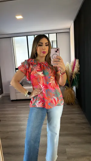 Coral Floral Top