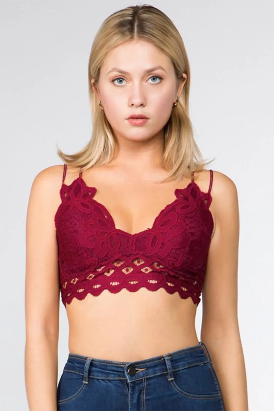 Crochet Lace Bralette - Biking Red