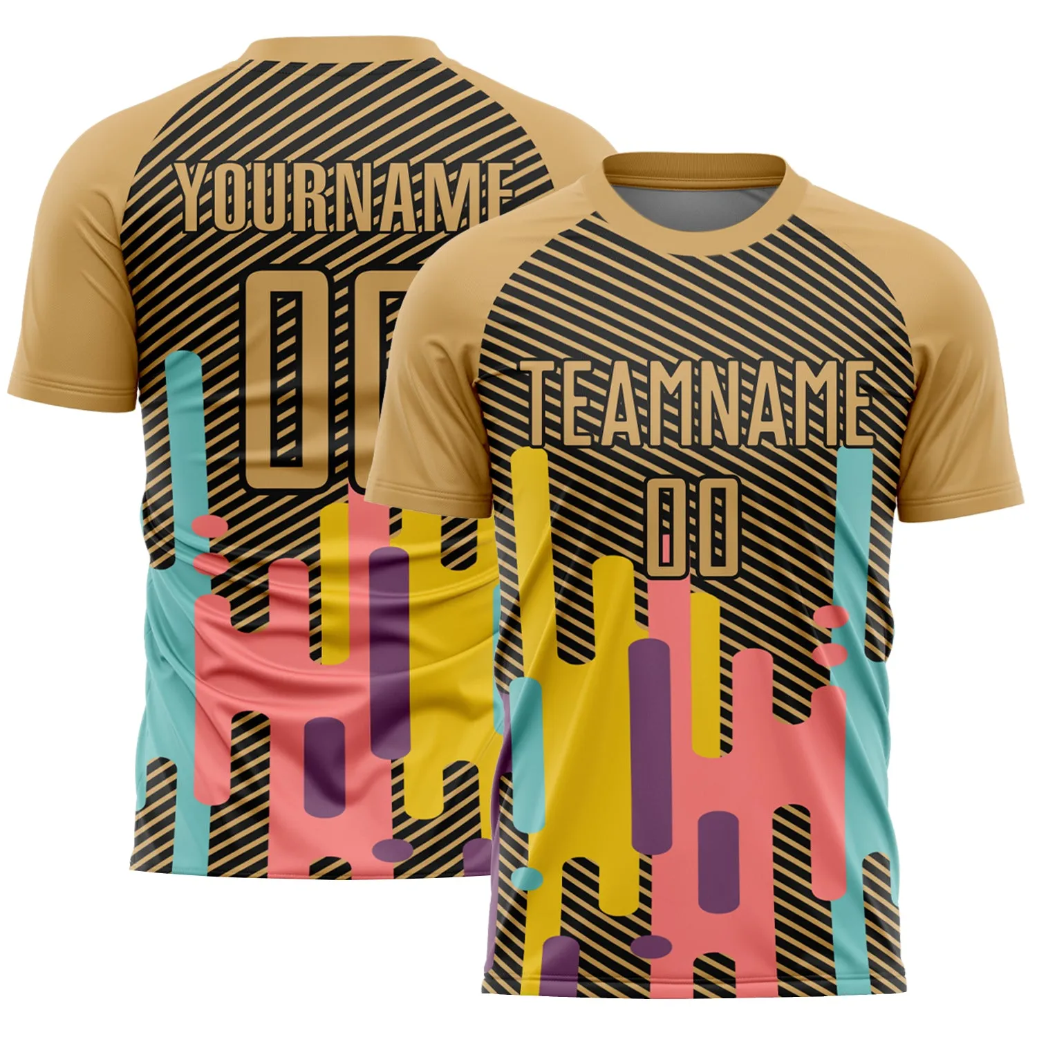 Custom Old Gold Black Lines Sublimation Soccer Uniform Jersey