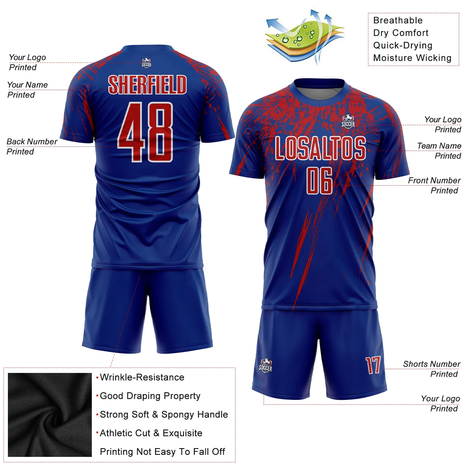 Custom Royal Red-White Sublimation Soccer Uniform Jersey