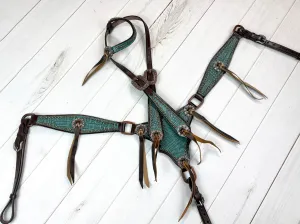 Dark Teal Gator Gladiator Style Leather Tack Set