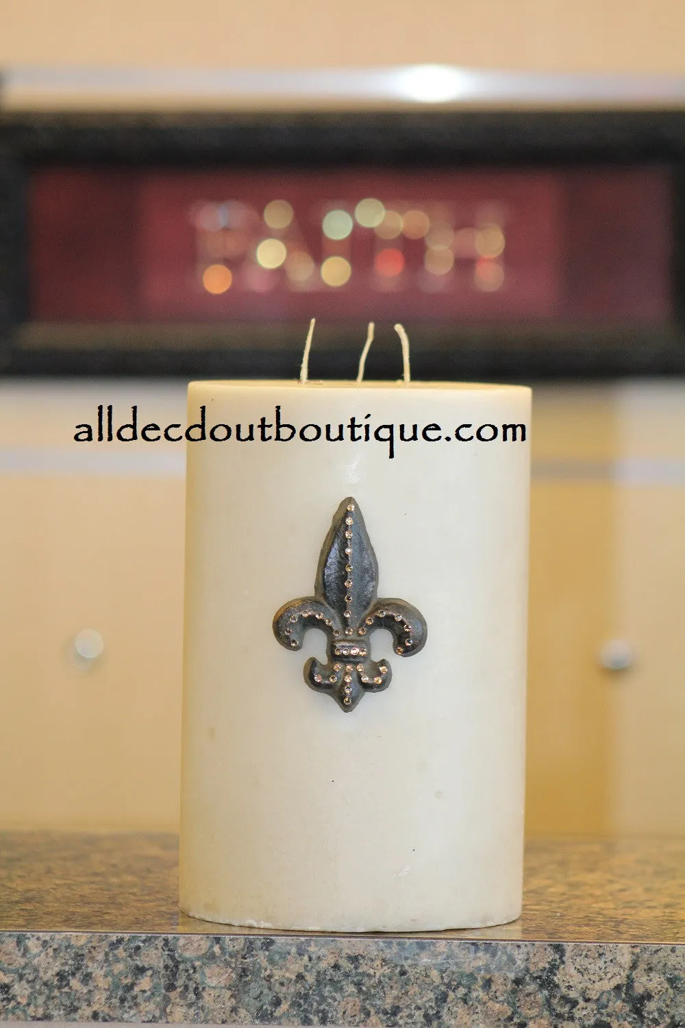 Decorative Candle Pin | Embellished Topaz Crystals Small Fleur De Lis