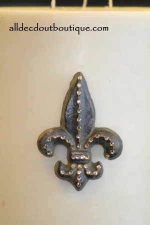 Decorative Candle Pin | Embellished Topaz Crystals Small Fleur De Lis