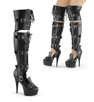 DELIGHT-3068  Black Stretch Faux Leather/Black Matte