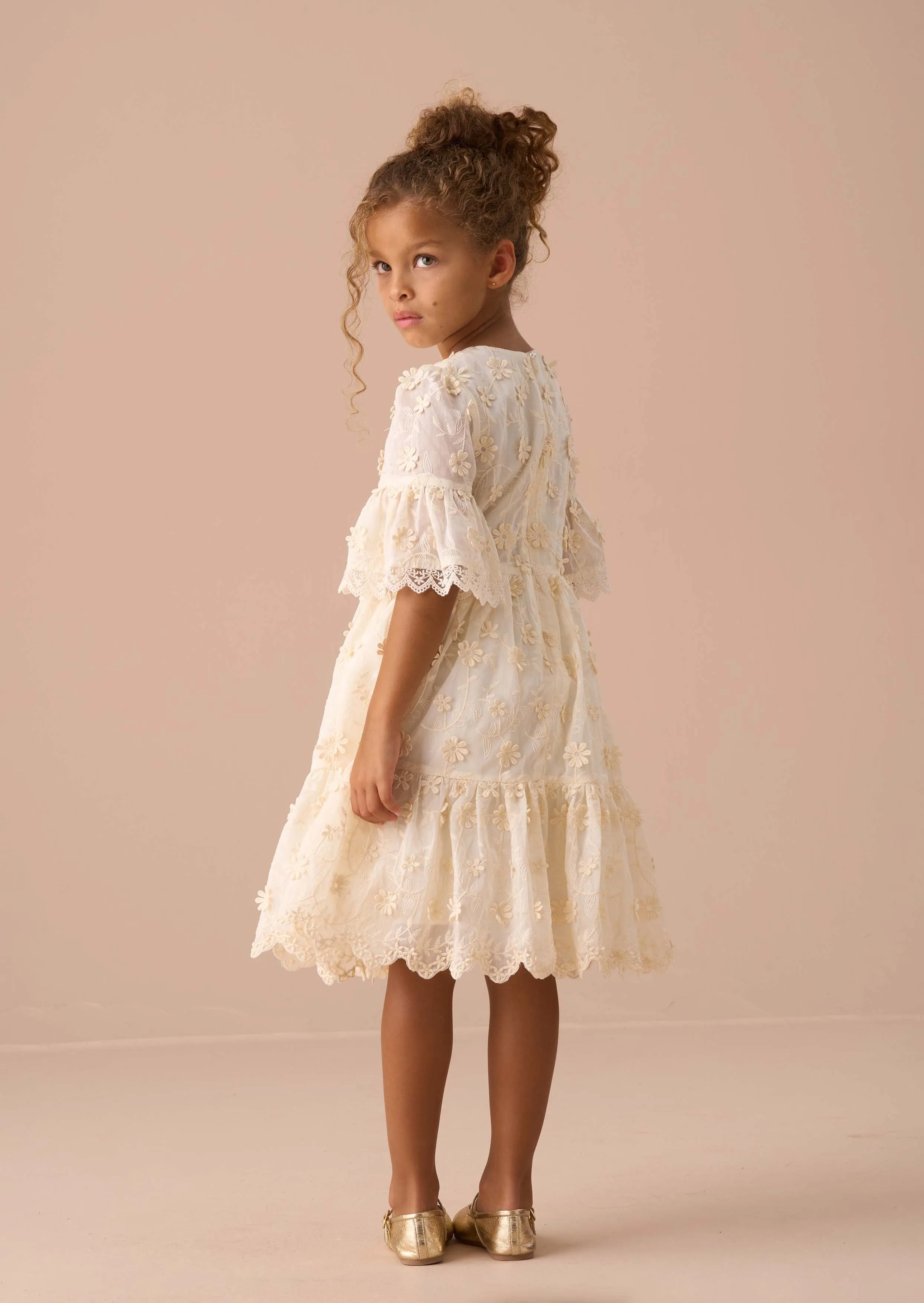 Delphine Cream Embellished Swing Dress