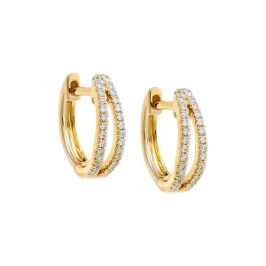 Diamond Pave Double Open Row Huggie Earring 14K