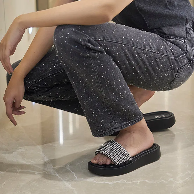 Diamond Strapped Black Flatform