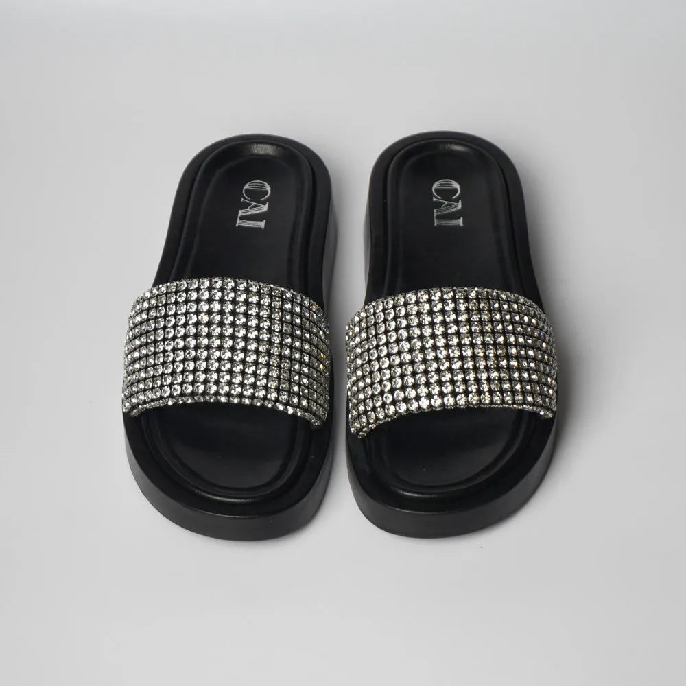 Diamond Strapped Black Flatform