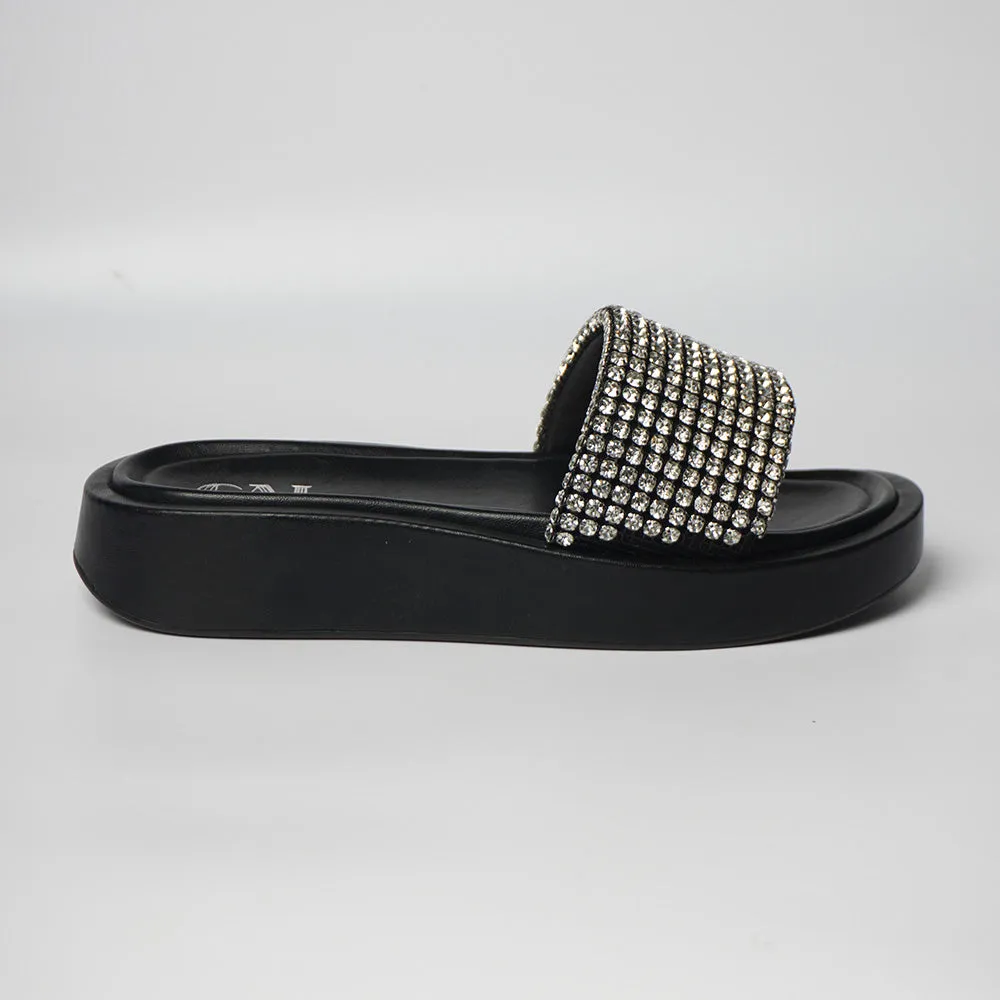 Diamond Strapped Black Flatform