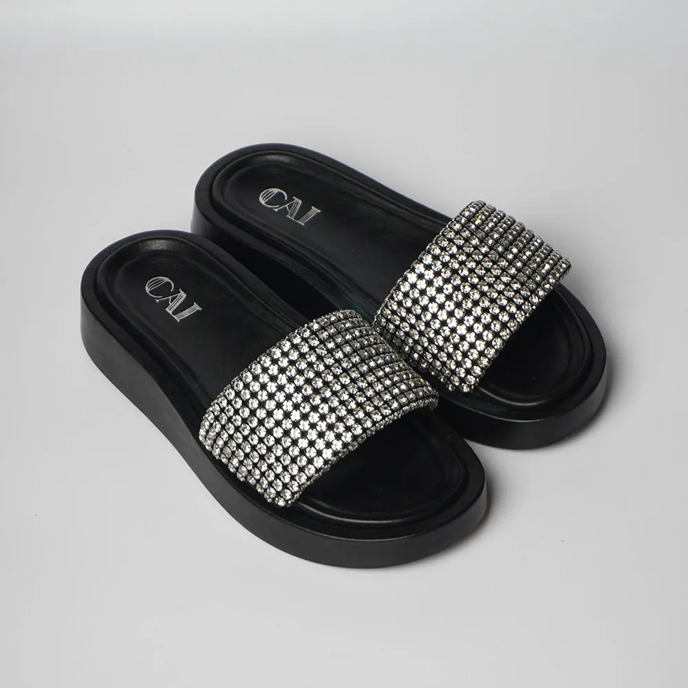 Diamond Strapped Black Flatform