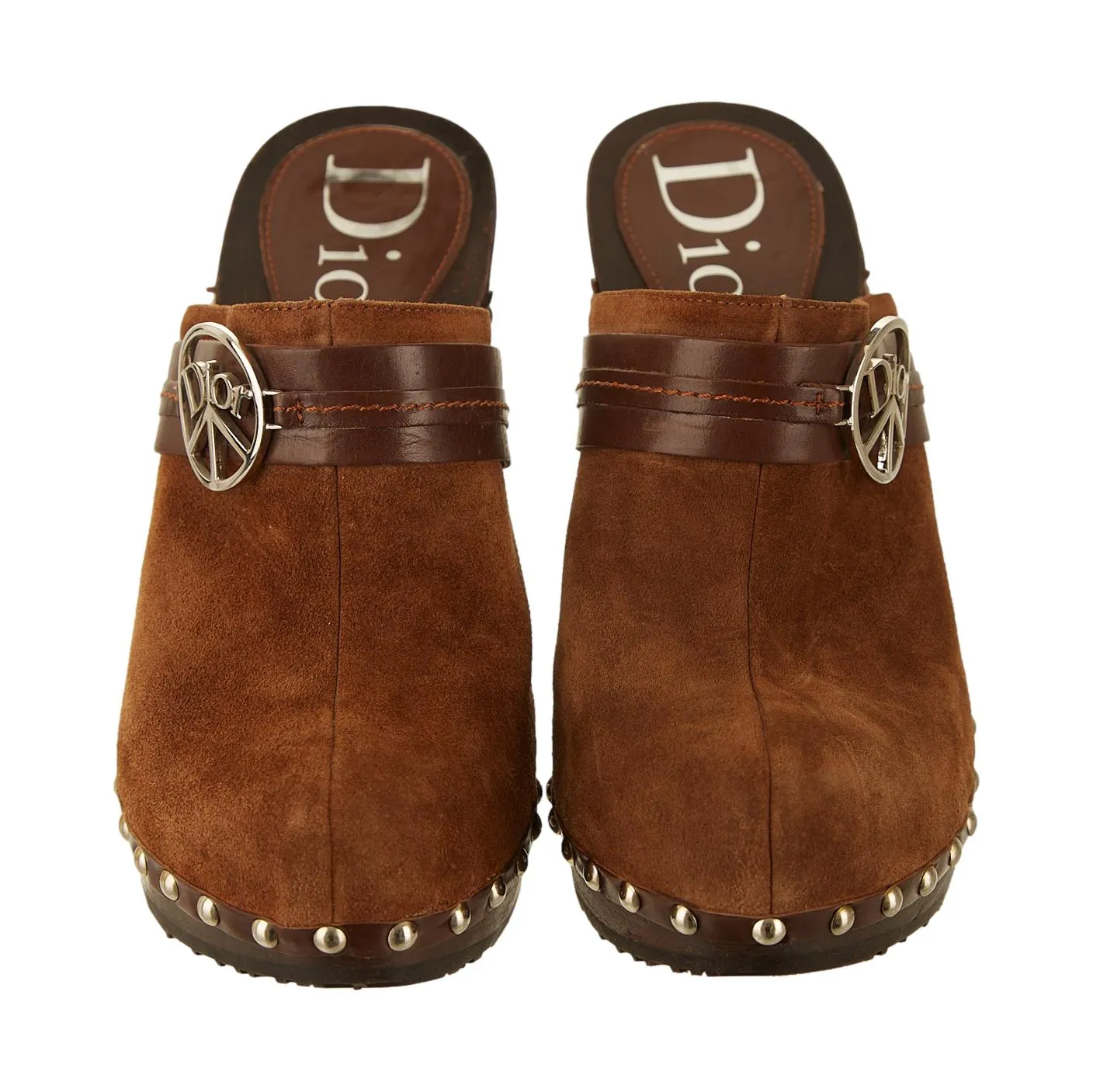 Dior Brown Peace Logo Clogs