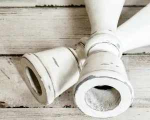Distressed hand-painted wooden candlesticks