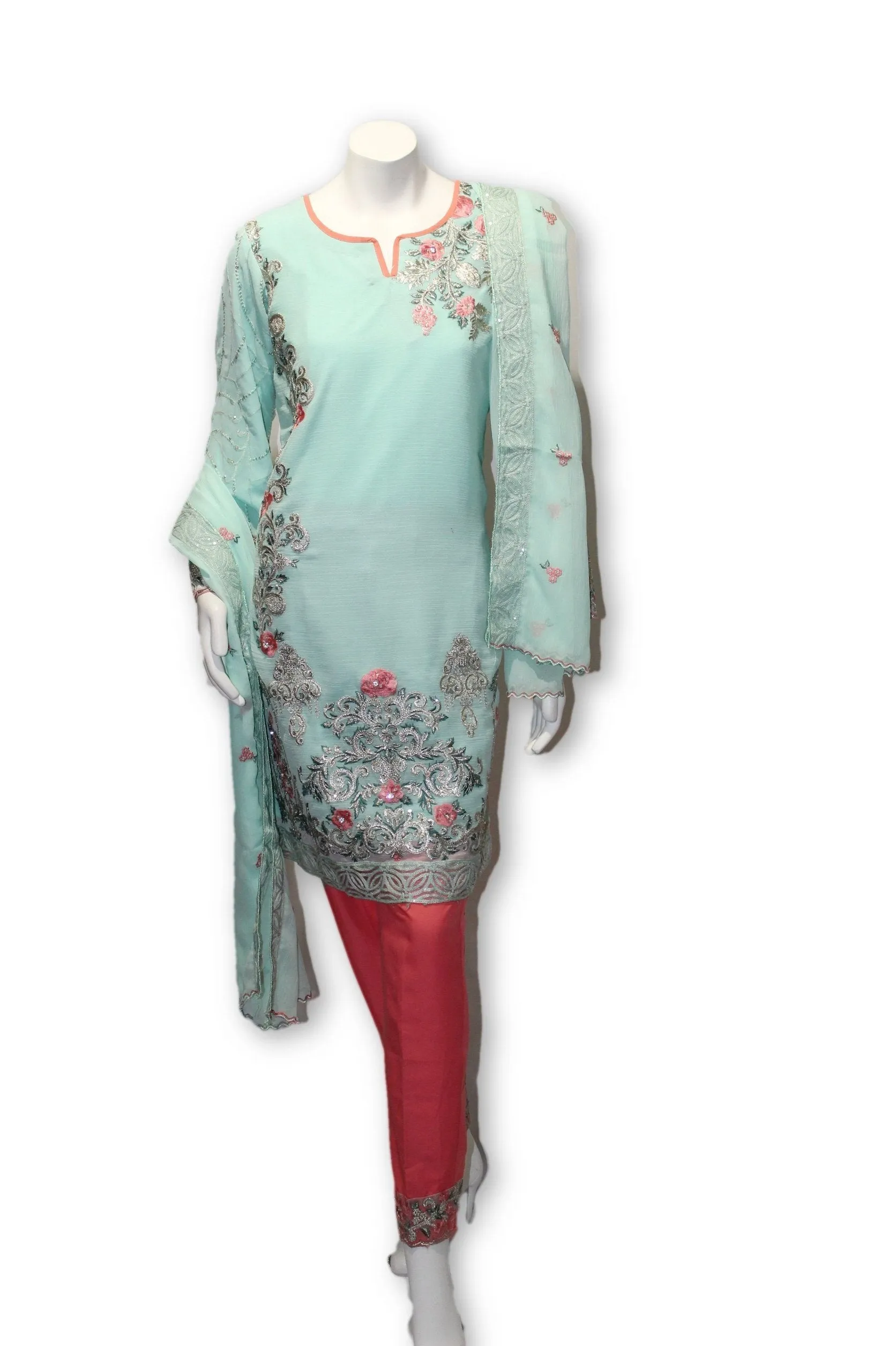E04 Pakistani Indian 3 Pc Party Wear Chiffon Dress