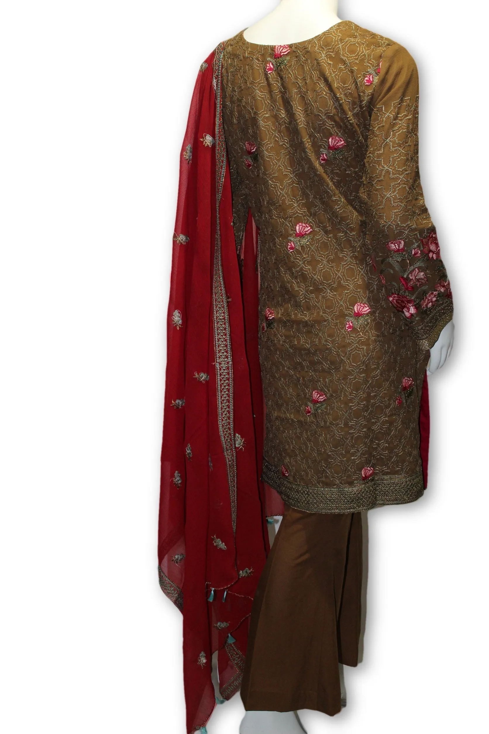 E06 Pakistani Indian 3 Pc Party Wear Chiffon Dress