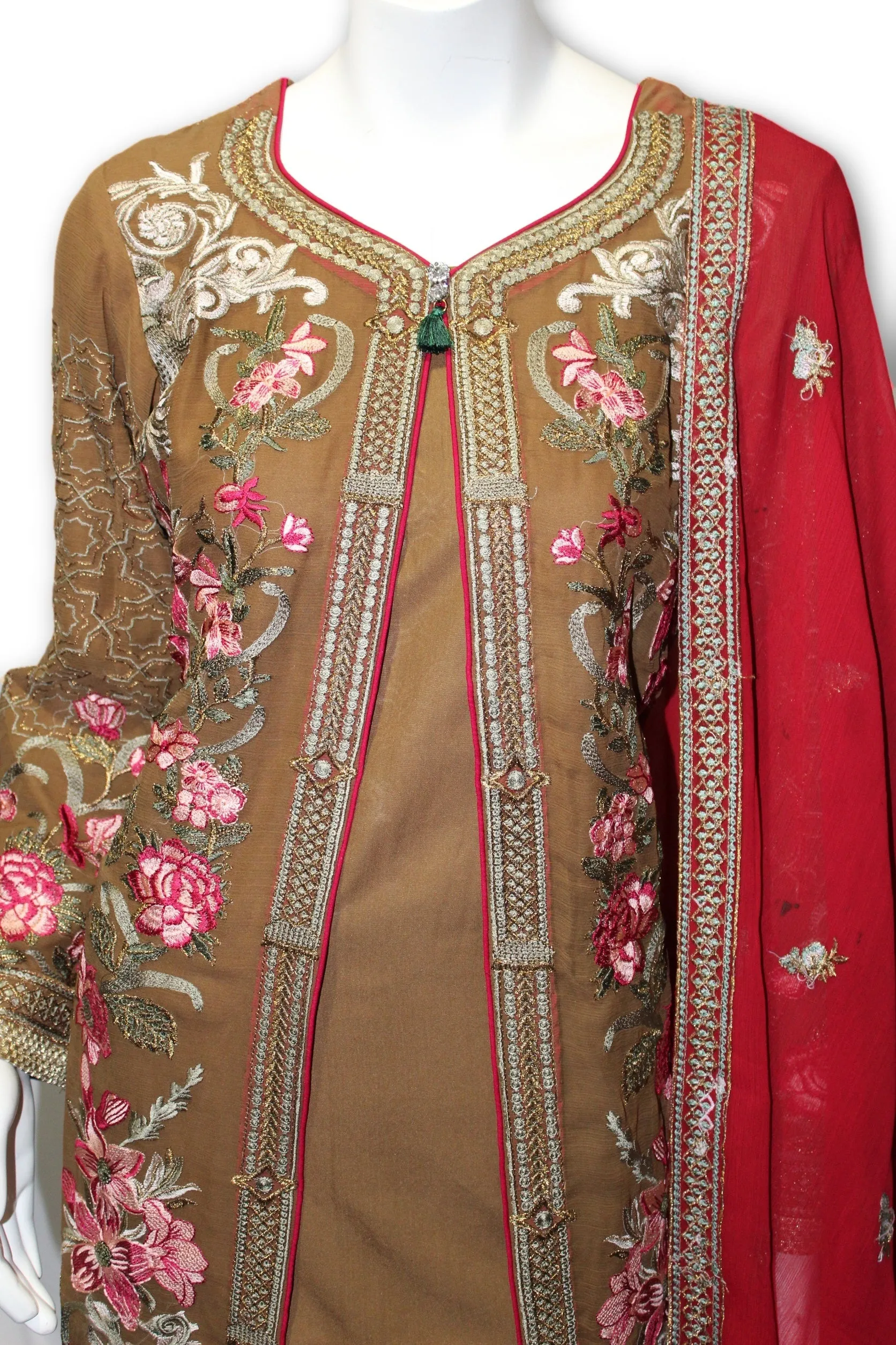 E06 Pakistani Indian 3 Pc Party Wear Chiffon Dress