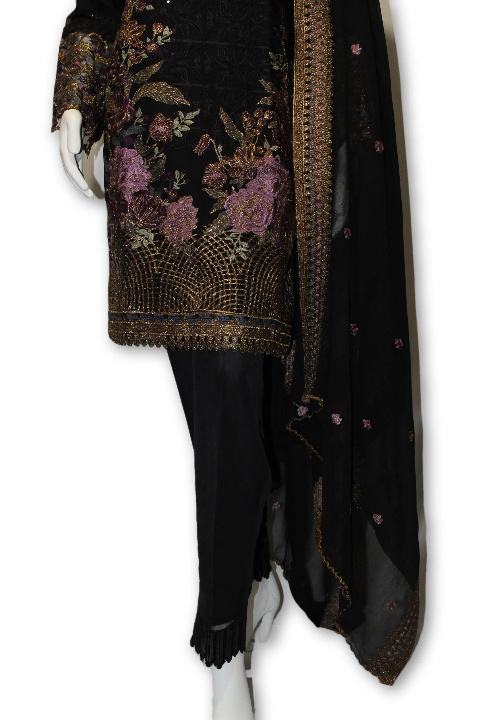 E13 Pakistani Indian 3 Pc Party Wear Chiffon Dress