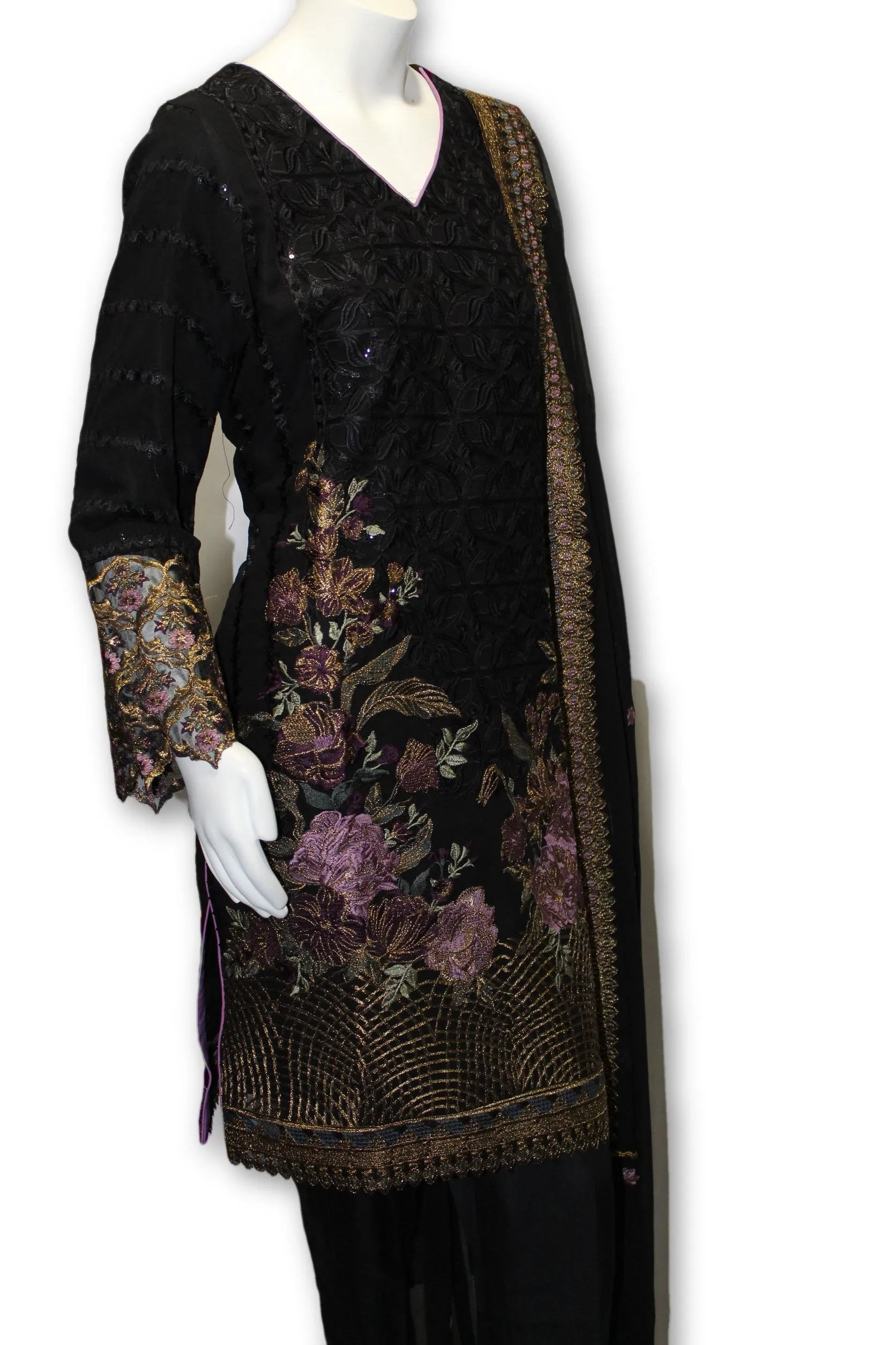 E13 Pakistani Indian 3 Pc Party Wear Chiffon Dress