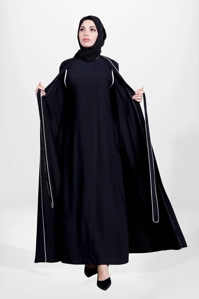 Elegant Black Three-Piece Abaya Set