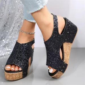 Female Modern Sequin Open Toe Wedge Heel Sandals