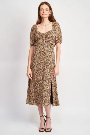 FLORAL MIDI DRESS WTIH RUFFLE DETAILS