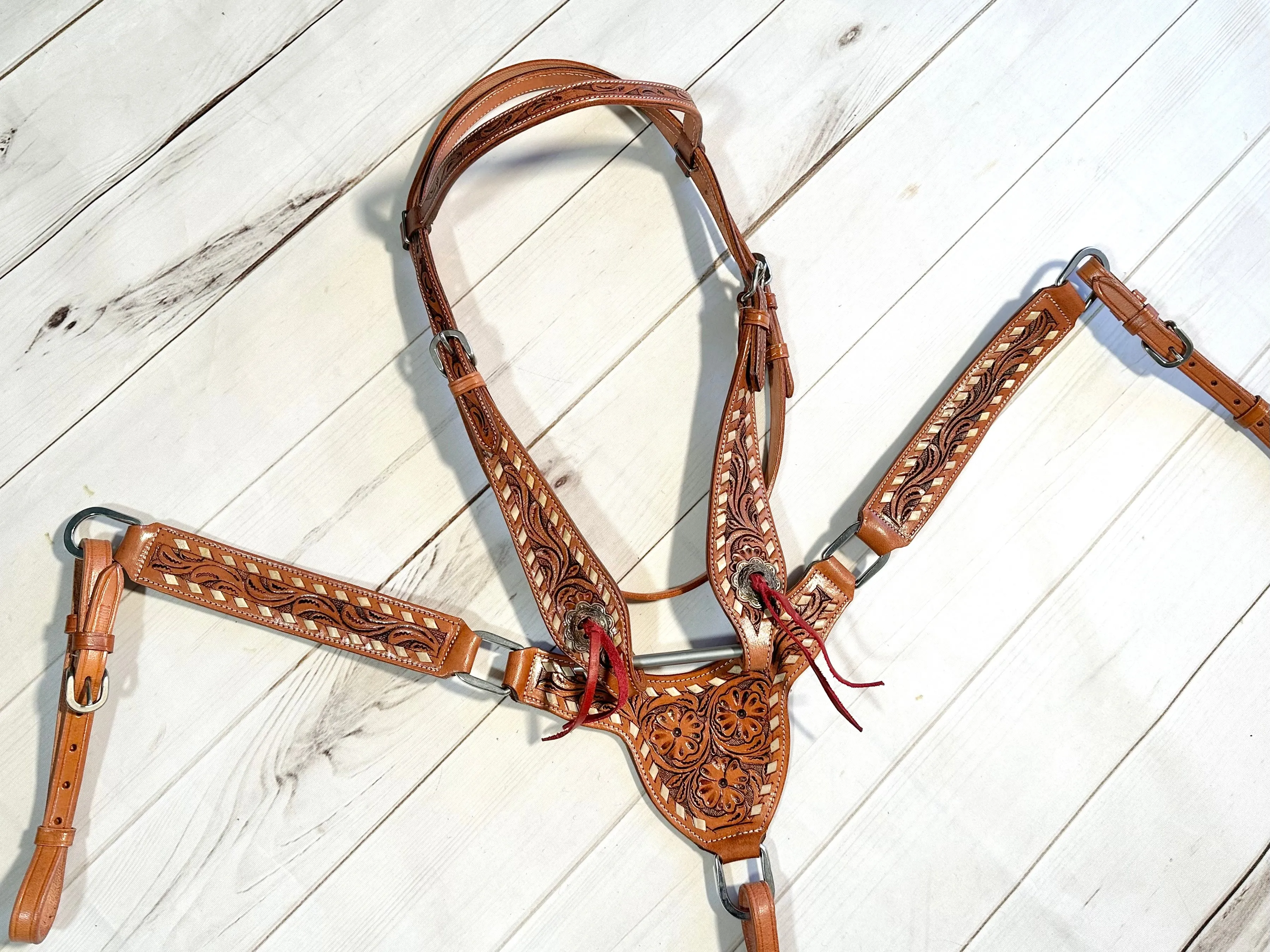 Floral Tooled Gladiator Style Leather Tack Set